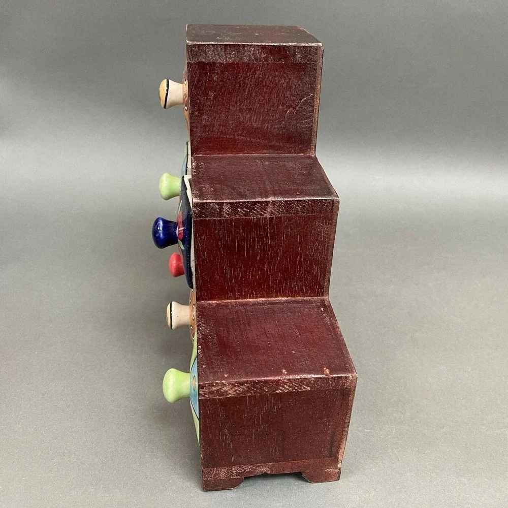 Heavy Wooden Ceramic 6‎ Drawer Cupboard Jewelry Box Spice Hippie Boho India